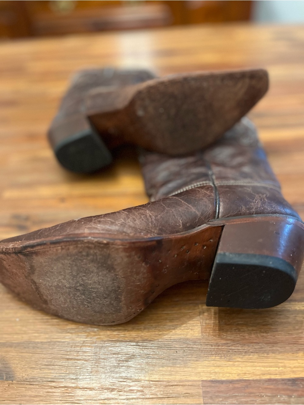Tony Lama Dark Brown Leather Western Heeled Boot with Turquoise and Red Accents - Picture 4 of 6